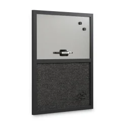 MasterVision 24 in. x 18 in. Designer Combo MDF Wood Frame Fabric Bulletin/Dry Erase Board - Charcoal/Gray/Black