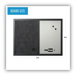 MasterVision 24 in. x 18 in. Designer Combo MDF Wood Frame Fabric Bulletin/Dry Erase Board - Charcoal/Gray/Black