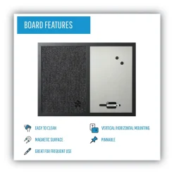 MasterVision 24 in. x 18 in. Designer Combo MDF Wood Frame Fabric Bulletin/Dry Erase Board - Charcoal/Gray/Black