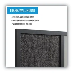MasterVision 24 in. x 18 in. Designer Combo MDF Wood Frame Fabric Bulletin/Dry Erase Board - Charcoal/Gray/Black