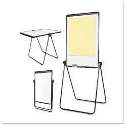 MasterVision 28.5 in. x 37.5 in. Folds-to-a-Table Melamine Easel - White Surface/Black Steel Frame