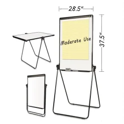 MasterVision 28.5 in. x 37.5 in. Folds-to-a-Table Melamine Easel - White Surface/Black Steel Frame