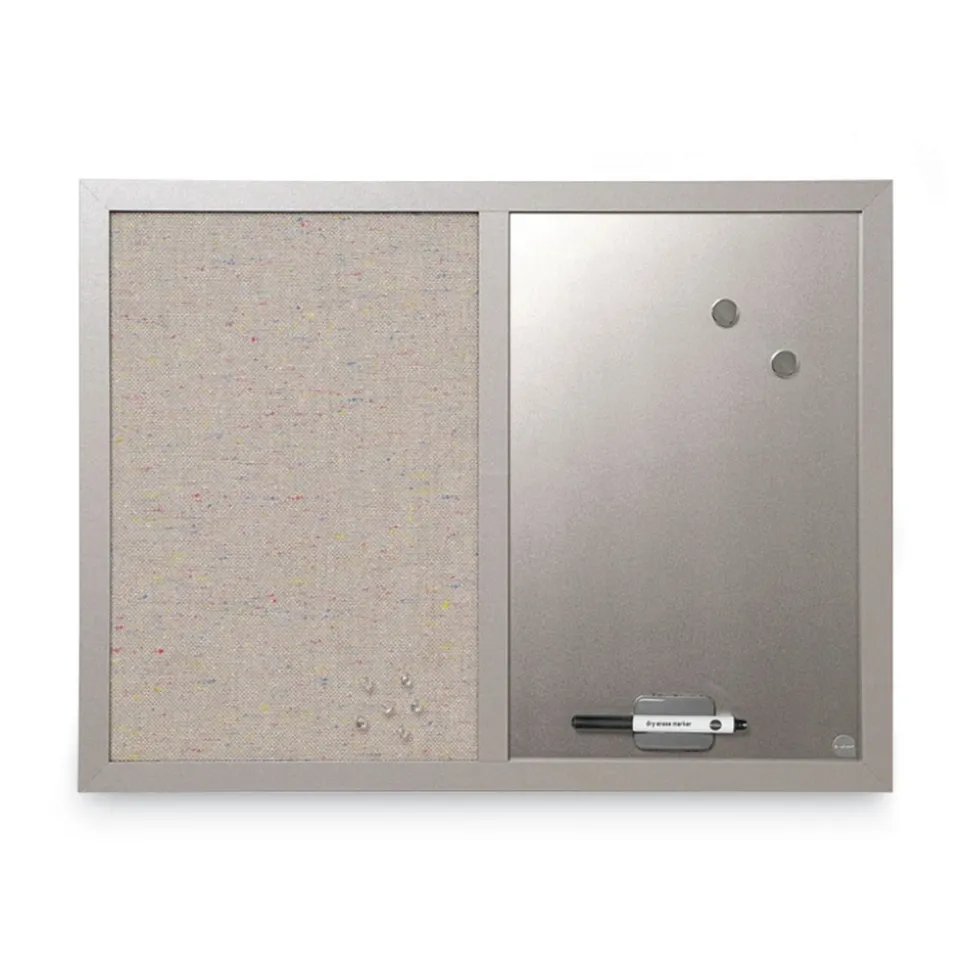 MasterVision 24 in. x 18 in. Gray MDF Wood Frame Designer Combo Fabric Bulletin/Dry Erase Board - Multicolor/Gray