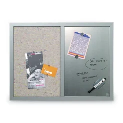 MasterVision 24 in. x 18 in. Gray MDF Wood Frame Designer Combo Fabric Bulletin/Dry Erase Board - Multicolor/Gray