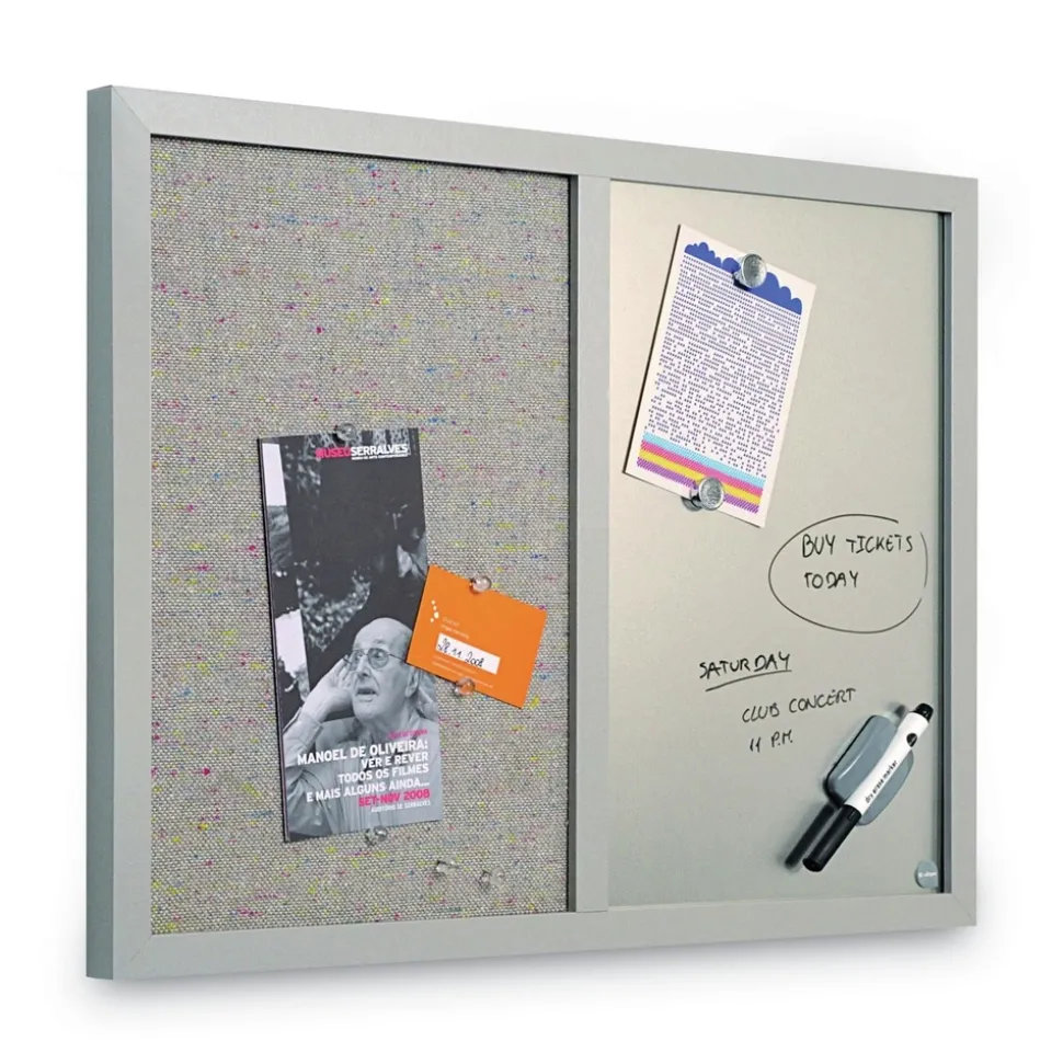 MasterVision 24 in. x 18 in. Gray MDF Wood Frame Designer Combo Fabric Bulletin/Dry Erase Board - Multicolor/Gray
