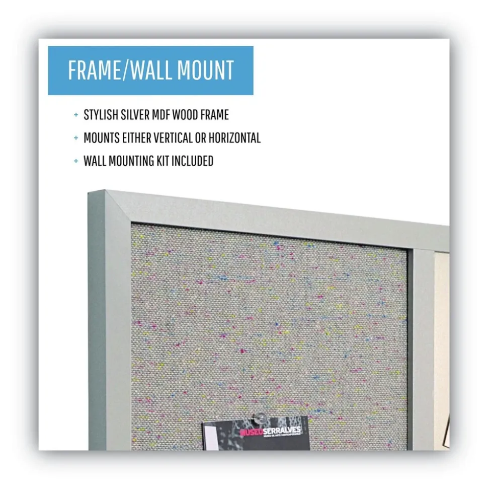 MasterVision 24 in. x 18 in. Gray MDF Wood Frame Designer Combo Fabric Bulletin/Dry Erase Board - Multicolor/Gray