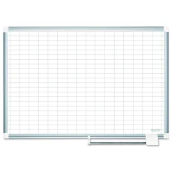 MasterVision 1 in. x 2 in. Grid 36 in. x 24 in. Aluminum Lacquered Steel Magnetic Dry Erase Planning Board with Accessories - White/Silver