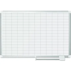 MasterVision 36 in. x 24 in. Gridded Magnetic Steel Dry Erase Project Planning Board - White Surface, Satin Aluminum Frame