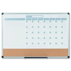 MasterVision 24 in. x 18 in. 3-in-1 Monthly Planning/Scheduling Calendar Planner Board - Tan/White/Blue Surface/Satin Aluminum Frame