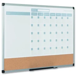 MasterVision 24 in. x 18 in. 3-in-1 Monthly Planning/Scheduling Calendar Planner Board - Tan/White/Blue Surface/Satin Aluminum Frame
