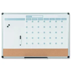 MasterVision 24 in. x 18 in. 3-in-1 Monthly Planning/Scheduling Calendar Planner Board - Tan/White/Blue Surface/Satin Aluminum Frame
