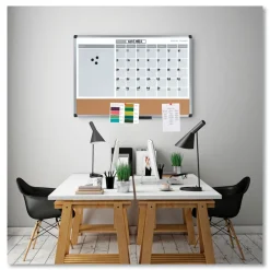 MasterVision 24 in. x 18 in. 3-in-1 Monthly Planning/Scheduling Calendar Planner Board - Tan/White/Blue Surface/Satin Aluminum Frame