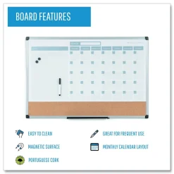 MasterVision 24 in. x 18 in. 3-in-1 Monthly Planning/Scheduling Calendar Planner Board - Tan/White/Blue Surface/Satin Aluminum Frame