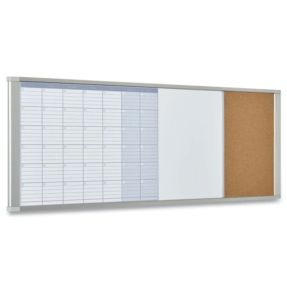 MasterVision 48 in. x 18 in. Lacquered Steel Surface Aluminum Frame Magnetic Calendar Combo Board - White