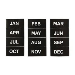 MasterVision 2 in. x 1 in. Months of Year Interchangeable Magnetic Board Accessories - Black/White (12/Pack)