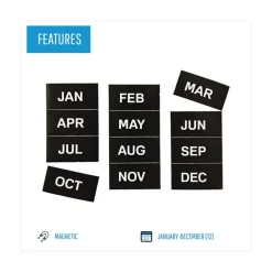 MasterVision 2 in. x 1 in. Months of Year Interchangeable Magnetic Board Accessories - Black/White (12/Pack)