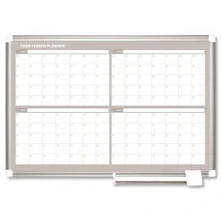 MasterVision 36 in. x 24 in. 4-Month Planning/Scheduling Magnetic Dry Erase Calendar Board - White Surface, Satin Aluminum Frame