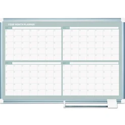 MasterVision 36 in. x 24 in. 4-Month Planning/Scheduling Magnetic Dry Erase Calendar Board - White Surface, Satin Aluminum Frame