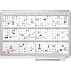 MasterVision 36 in. x 24 in. 4-Month Planning/Scheduling Magnetic Dry Erase Calendar Board - White Surface, Satin Aluminum Frame