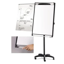 MasterVision 29 in. x 41 in. Platinum Mobile Easel - White Surface/Black Plastic Frame