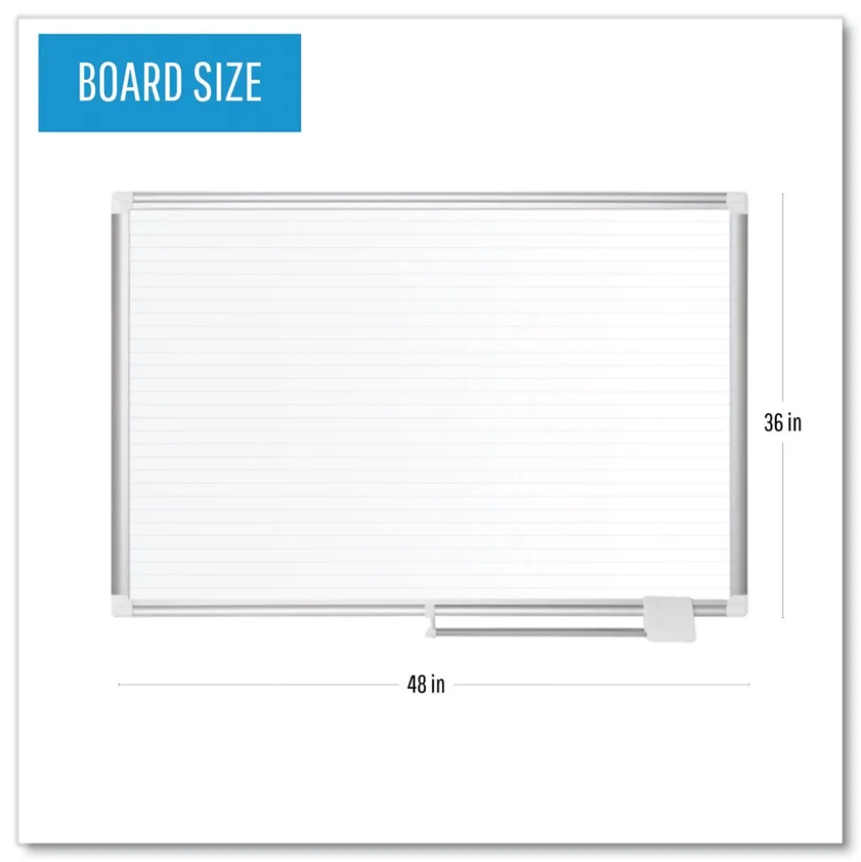 MasterVision 48 in. x 36 in. Ruled Magnetic Steel Dry Erase Planning Board - White Surface/Satin Aluminum Frame