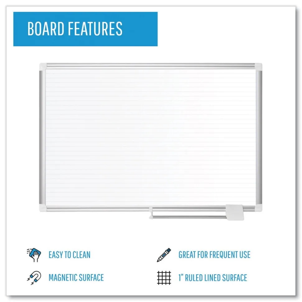 MasterVision 48 in. x 36 in. Ruled Magnetic Steel Dry Erase Planning Board - White Surface/Satin Aluminum Frame