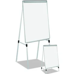 MasterVision 28 in. x 39.5 in. Silver Easy Clean Dry Erase Quad-Pod Presentation Easel - White Surface/Black/Satin Aluminum Frame