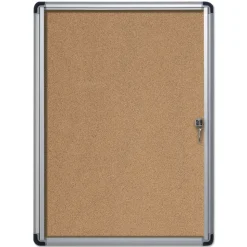 MasterVision 28 in. x 38 in. Slim-Line Enclosed Cork Bulletin Board with One Door - Tan Surface/Satin Aluminum Frame