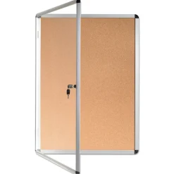 MasterVision 28 in. x 38 in. Slim-Line Enclosed Cork Bulletin Board with One Door - Tan Surface/Satin Aluminum Frame