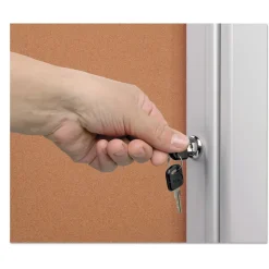 MasterVision 28 in. x 38 in. Slim-Line Enclosed Cork Bulletin Board with One Door - Tan Surface/Satin Aluminum Frame