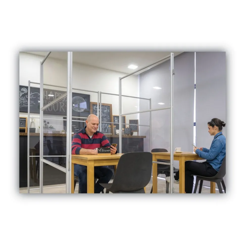 MasterVision 49 in. x 22 in. x 69 in. Protector Series Mobile Glass Panel Divider - Clear/Aluminum
