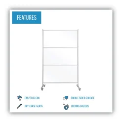 MasterVision 49 in. x 22 in. x 81 in. Protector Series Mobile Glass Panel Divider - Clear/Aluminum