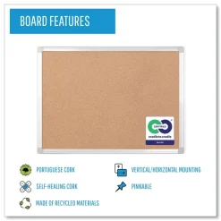 MasterVision Earth 24 in. x 18 in. Cork Board - Tan Surface/Satin Aluminum Frame
