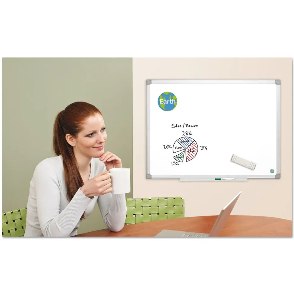 MasterVision Earth Silver 36 in. x 24 in. Easy Clean Magnetic Dry Erase Boards - White Surface/Satin Aluminum Frame