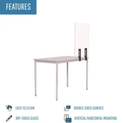 MasterVision GL2001393 Protector Series 35.4 in. x 0.16 in. x 35.4 in. Frameless Glass Desktop Divider - Clear/Aluminum (1/Carton)