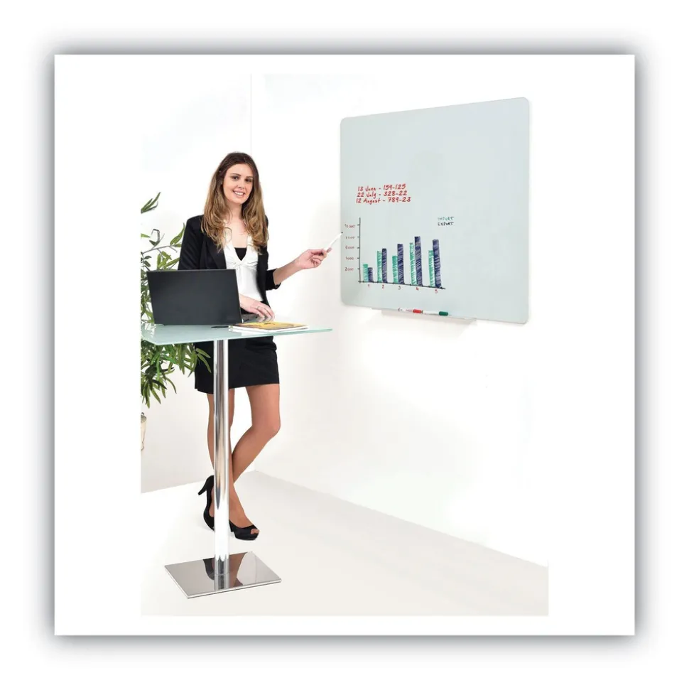 MasterVision Lago 48 in. x 36 in. Magnetic Glass Dry Erase Board - Opaque White