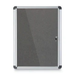MasterVision Slim-Line 28 in. x 38 in. Enclosed Fabric One Door Bulletin Board - Gray