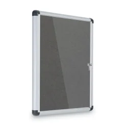 MasterVision Slim-Line 28 in. x 38 in. Enclosed Fabric One Door Bulletin Board - Gray