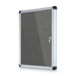 MasterVision Slim-Line 28 in. x 38 in. Enclosed Fabric One Door Bulletin Board - Gray