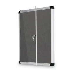 MasterVision Slim-Line 28 in. x 38 in. Enclosed Fabric One Door Bulletin Board - Gray