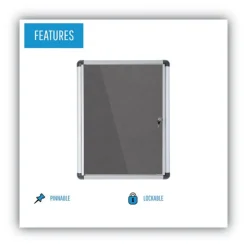 MasterVision Slim-Line 28 in. x 38 in. Enclosed Fabric One Door Bulletin Board - Gray