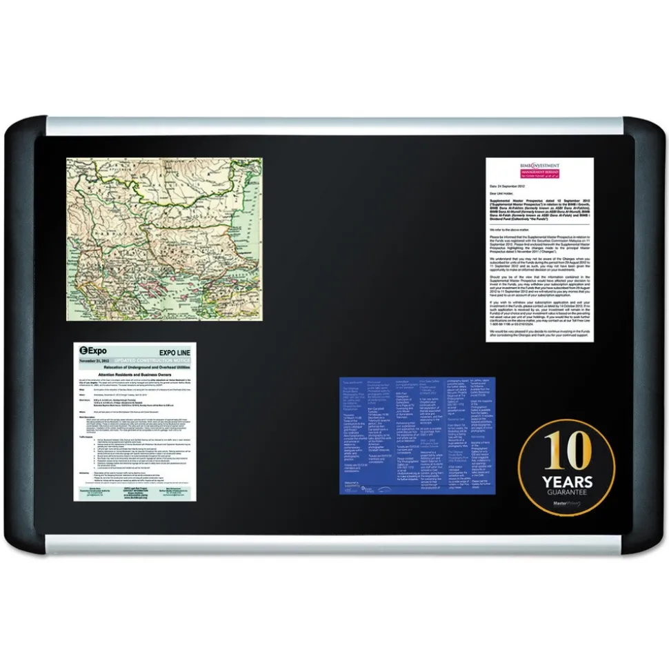 MasterVision SoftTouch 48 in. x 36 in. Aluminum Frame Fabric Surface Bulletin Board - Black