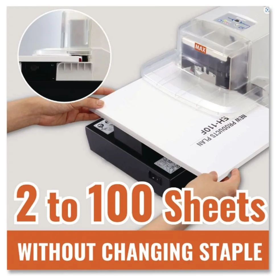 MAX 100-Sheet Capacity Professional Heavy Duty Flat Clinch Stapler - Gray