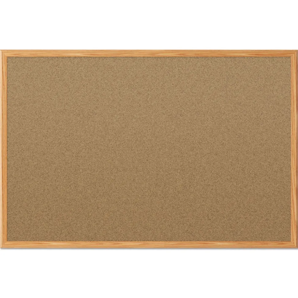 Mead 48 in. x 36 in. Economy Cork Board with Oak Frame - Tan Surface/Oak Finished Fiberboard (MDF) Frame