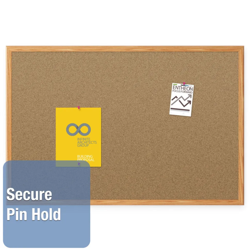 Mead 48 in. x 36 in. Economy Cork Board with Oak Frame - Tan Surface/Oak Finished Fiberboard (MDF) Frame