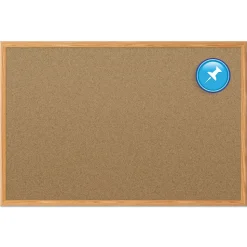 Mead 48 in. x 36 in. Economy Cork Board with Oak Frame - Tan Surface/Oak Finished Fiberboard (MDF) Frame