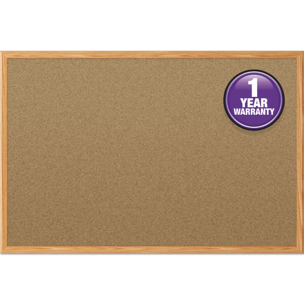 Mead 48 in. x 36 in. Economy Cork Board with Oak Frame - Tan Surface/Oak Finished Fiberboard (MDF) Frame