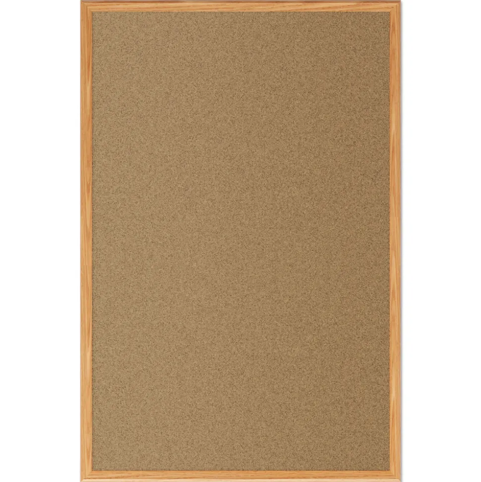 Mead 48 in. x 36 in. Economy Cork Board with Oak Frame - Tan Surface/Oak Finished Fiberboard (MDF) Frame