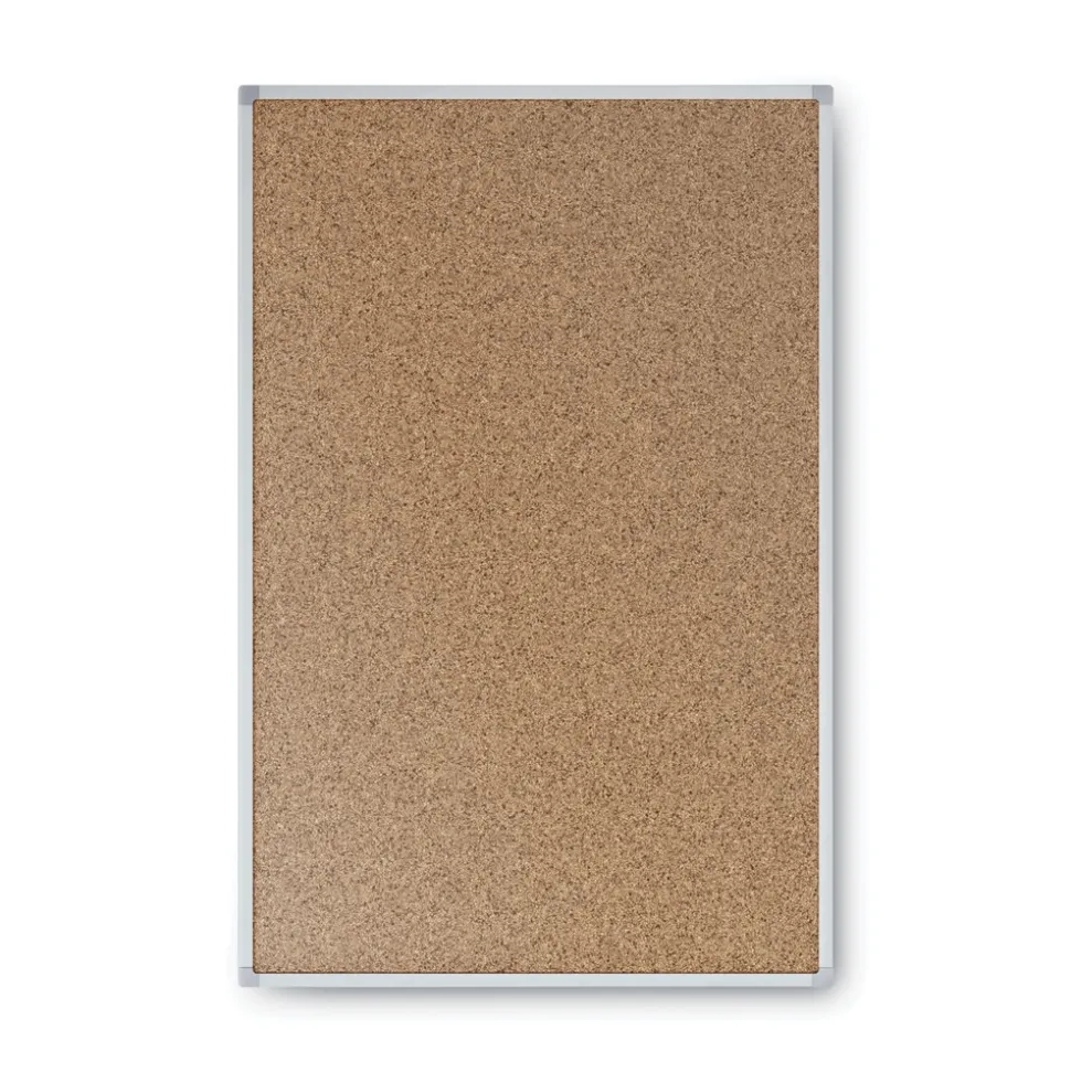 Mead Economy 24 x 18 Cork Board with Aluminum Frame - Tan Surface/Silver Aluminum Frame