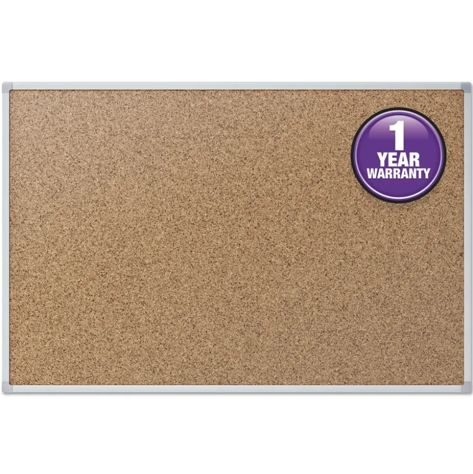 Mead Economy 24 x 18 Cork Board with Aluminum Frame - Tan Surface/Silver Aluminum Frame